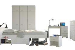 Kinderzimmer-Set Galaxy | Einzelbett, Kommode, Schreibtisch, Kleiderschrank, Nachttisch | Weiß