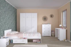 Kinderzimmer-Set Galaxy | Einzelbett, Kommode, Schreibtisch, Kleiderschrank, Nachttisch | Weiß