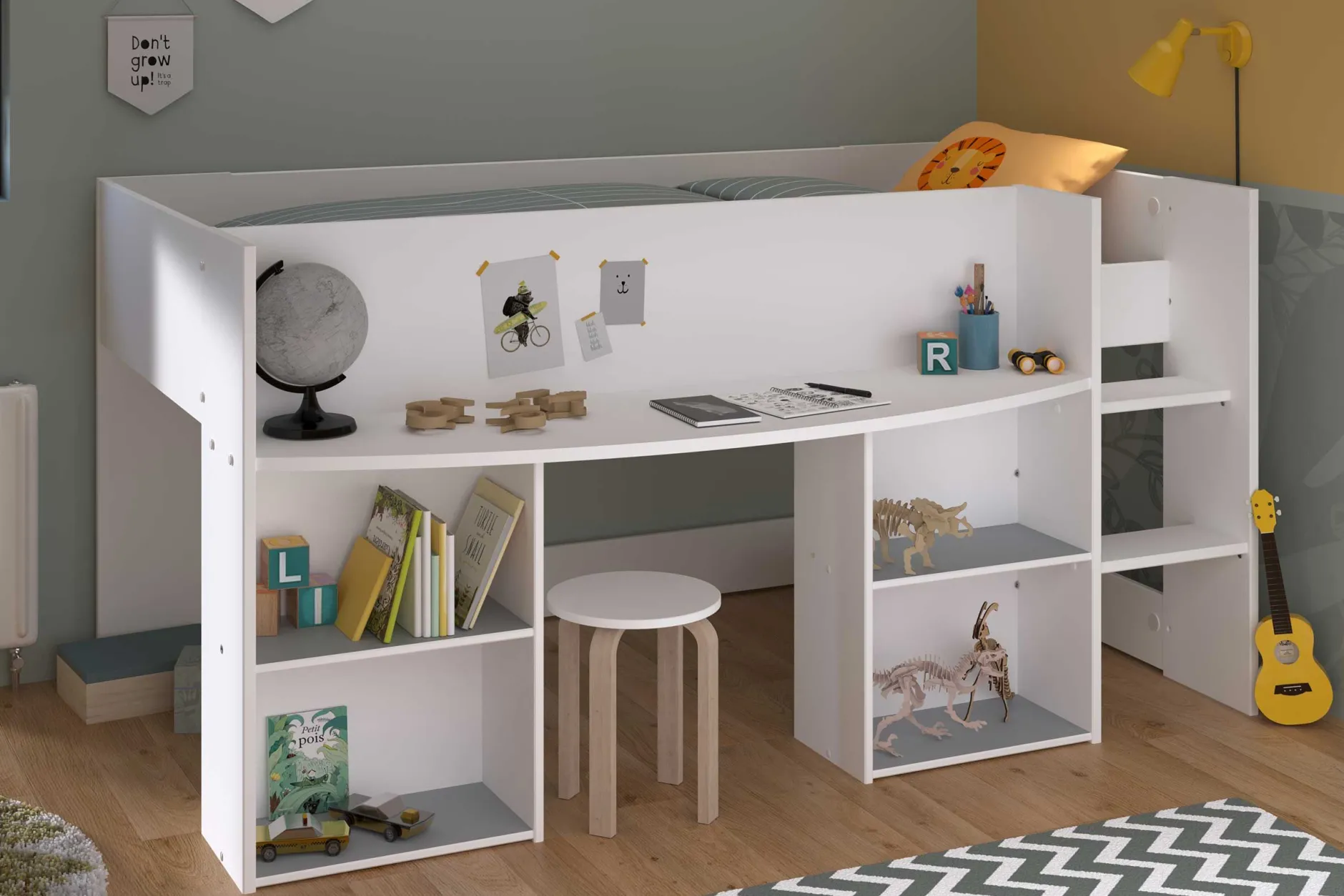 Kinderzimmer-Set Rue | Halbhochbett, Kleiderschrank, Kommode