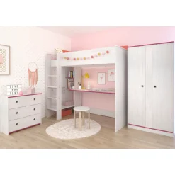 Kinderzimmer-Set Smoozy | Hochbett, Kommode und Kleiderschrank | Weiß