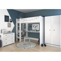 Kinderzimmer-Set Smoozy | Hochbett, Kommode und Kleiderschrank | Weiß