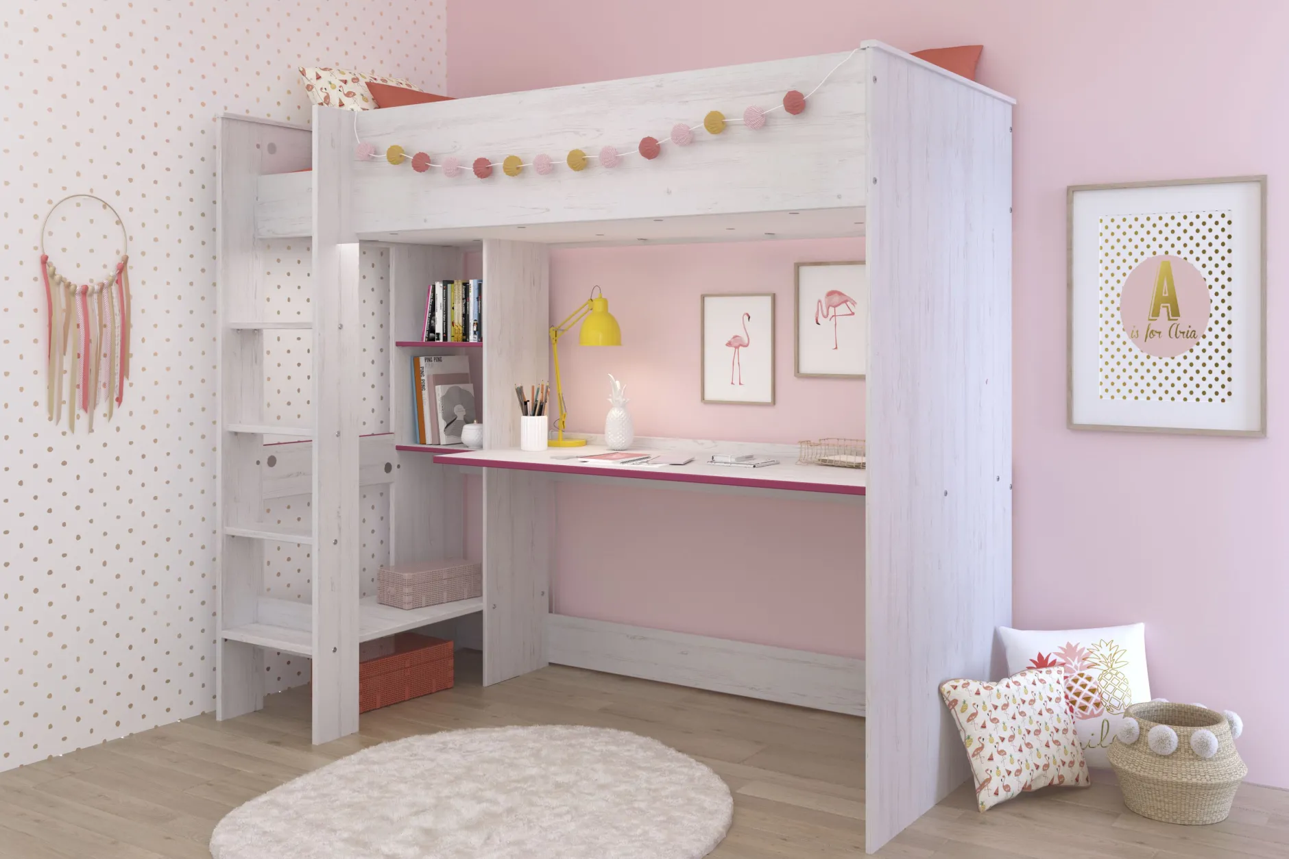 Kinderzimmer-Set Smoozy | Hochbett und Kommode | Weiß