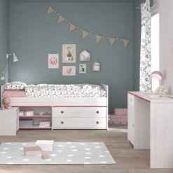 Kinderzimmer-Set Smoozy | Kabinenbett, Schreibtisch und Nachttisch | Weiß