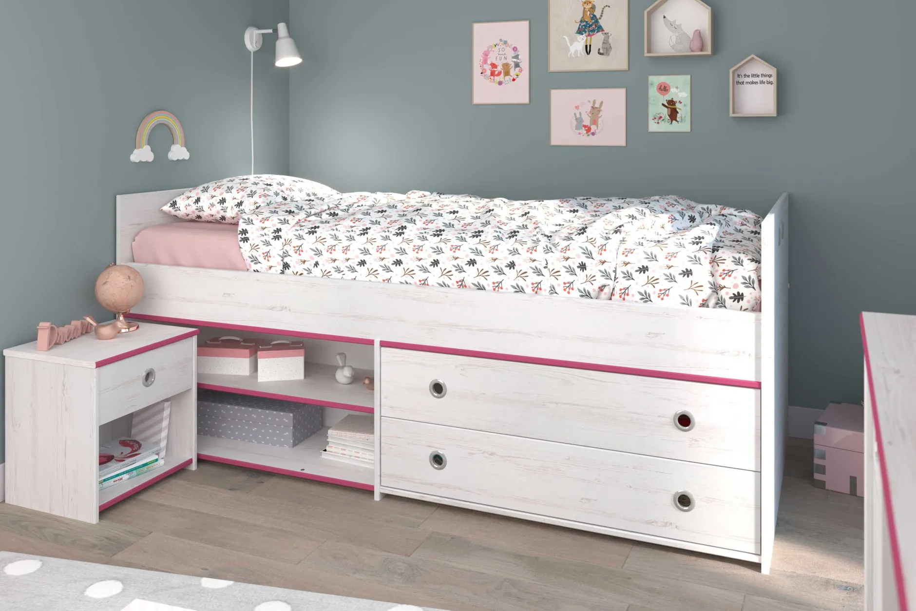 Kinderzimmer-Set Smoozy | Kabinenbett und Nachttisch | Weiß
