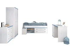 Kinderzimmer-Set Smoozy | Kinderbett, Schreibtisch, Kommode, Nachttisch, Kleiderschrank | Weiß