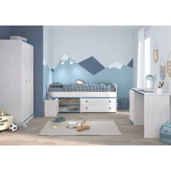 Kinderzimmer-Set Smoozy | Kinderbett, Schreibtisch, Nachttisch, Kleiderschrank | Weiß