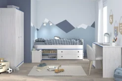Kinderzimmer-Set Smoozy | Kinderbett, Schreibtisch, Nachttisch, Kleiderschrank | Weiß
