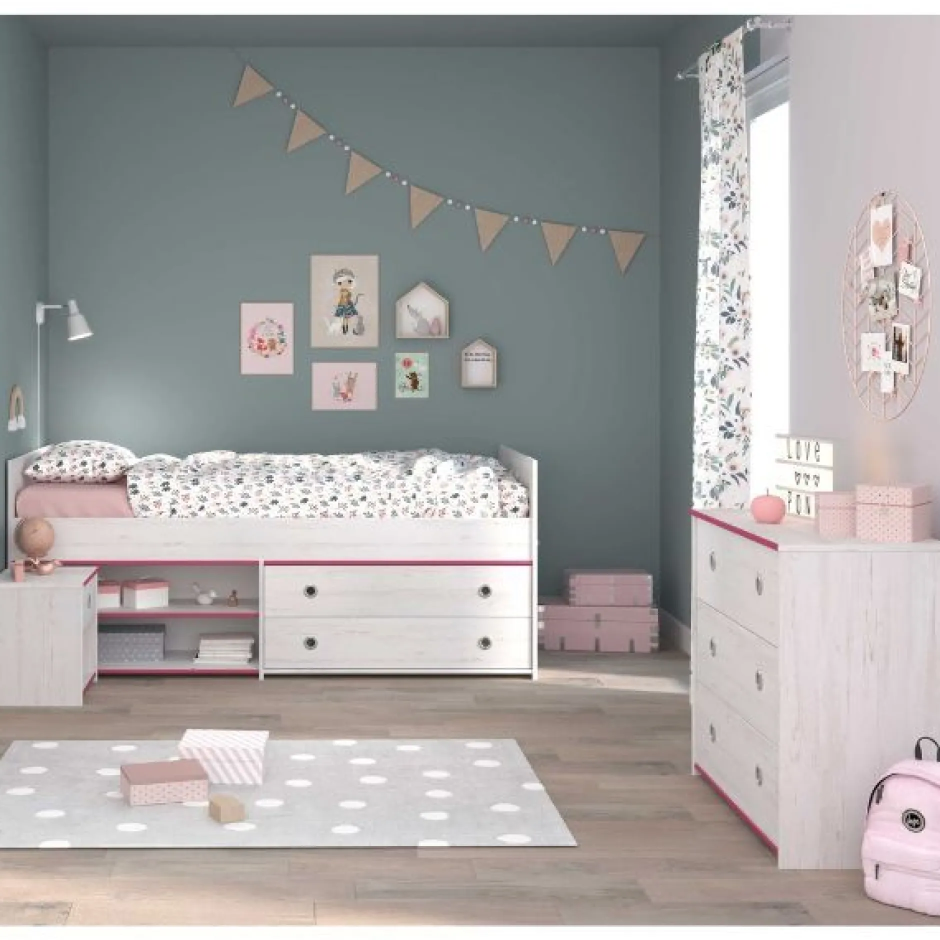 Kinderzimmer-Set Smoozy | Kinderbett, Kommode und Nachttisch | Weiß