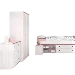 Kinderzimmer-Set Smoozy | Kinderbett, Kleiderschrank, Kommode und Nachttisch | Weiß