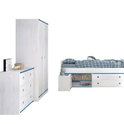 Kinderzimmer-Set Smoozy | Kinderbett, Kleiderschrank, Kommode und Nachttisch | Weiß