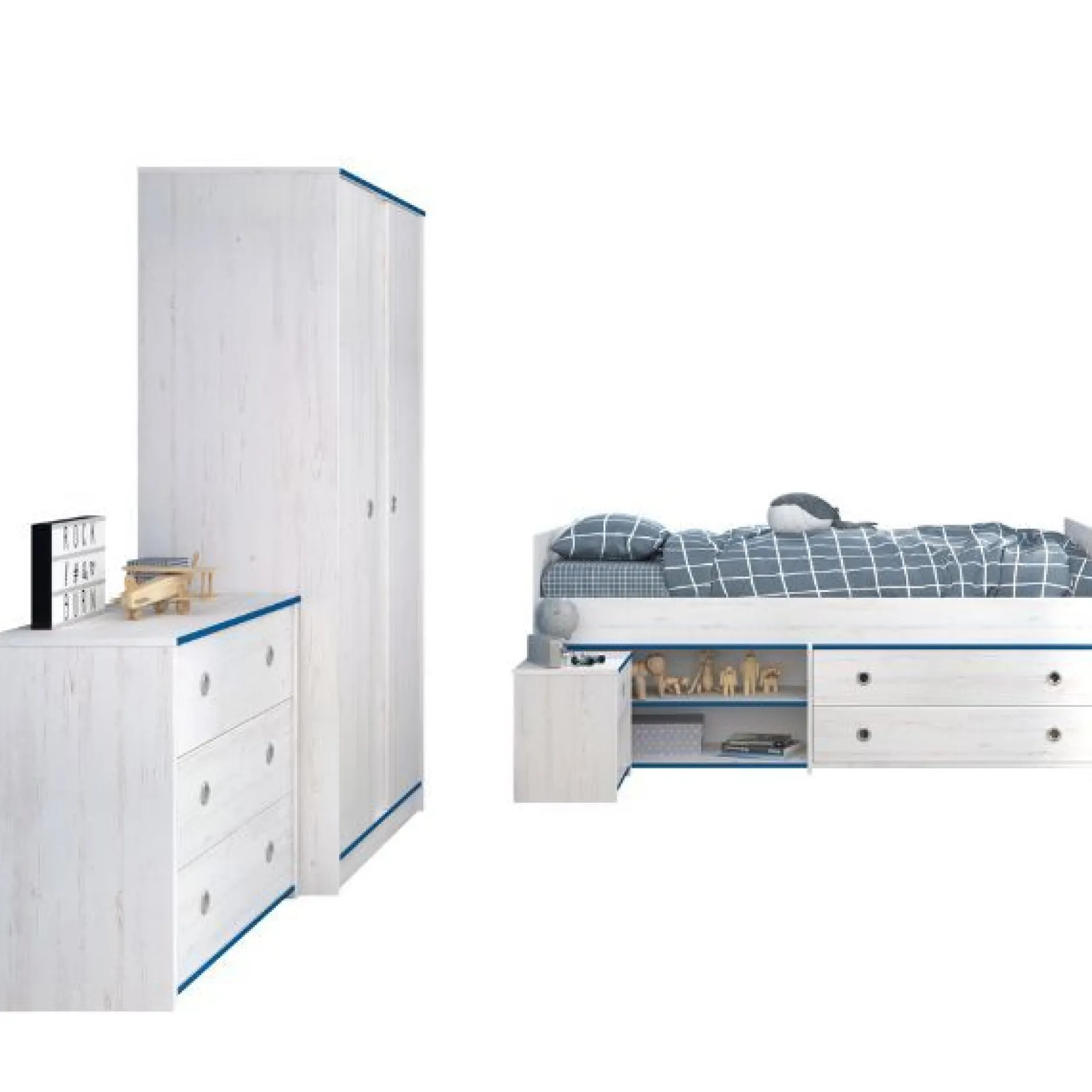 Kinderzimmer-Set Smoozy | Kinderbett, Kleiderschrank, Kommode und Nachttisch | Weiß