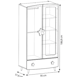 Kinderzimmer Stellar: Bett 90x200cm, Nachttisch, Kommode, Kleiderschrank