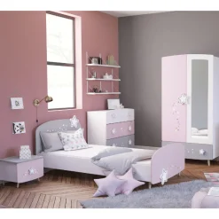 Kinderzimmer Stellar: Bett 90x200cm, Nachttisch, Kommode, Kleiderschrank
