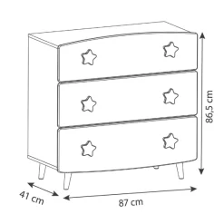 Kinderzimmer Stellar: Bett 90x190cm, Nachttisch, Kommode, Kleiderschrank, Schreibtisch