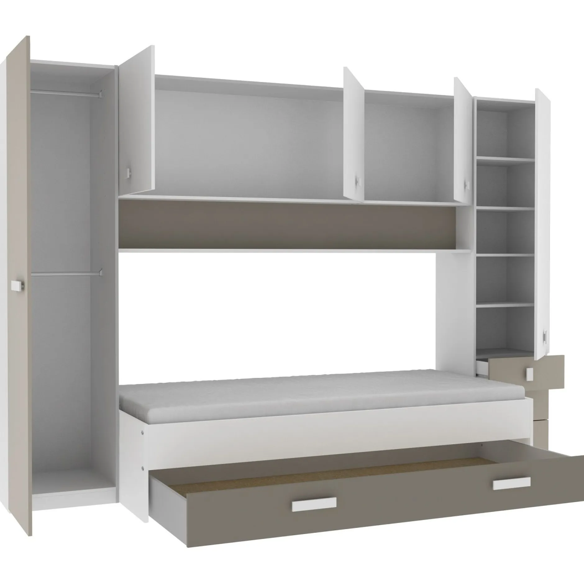 Kinderzimmer Tidelle - Bett 90x200cm mit Bettkasten und Brückenkommode - weiß/beige