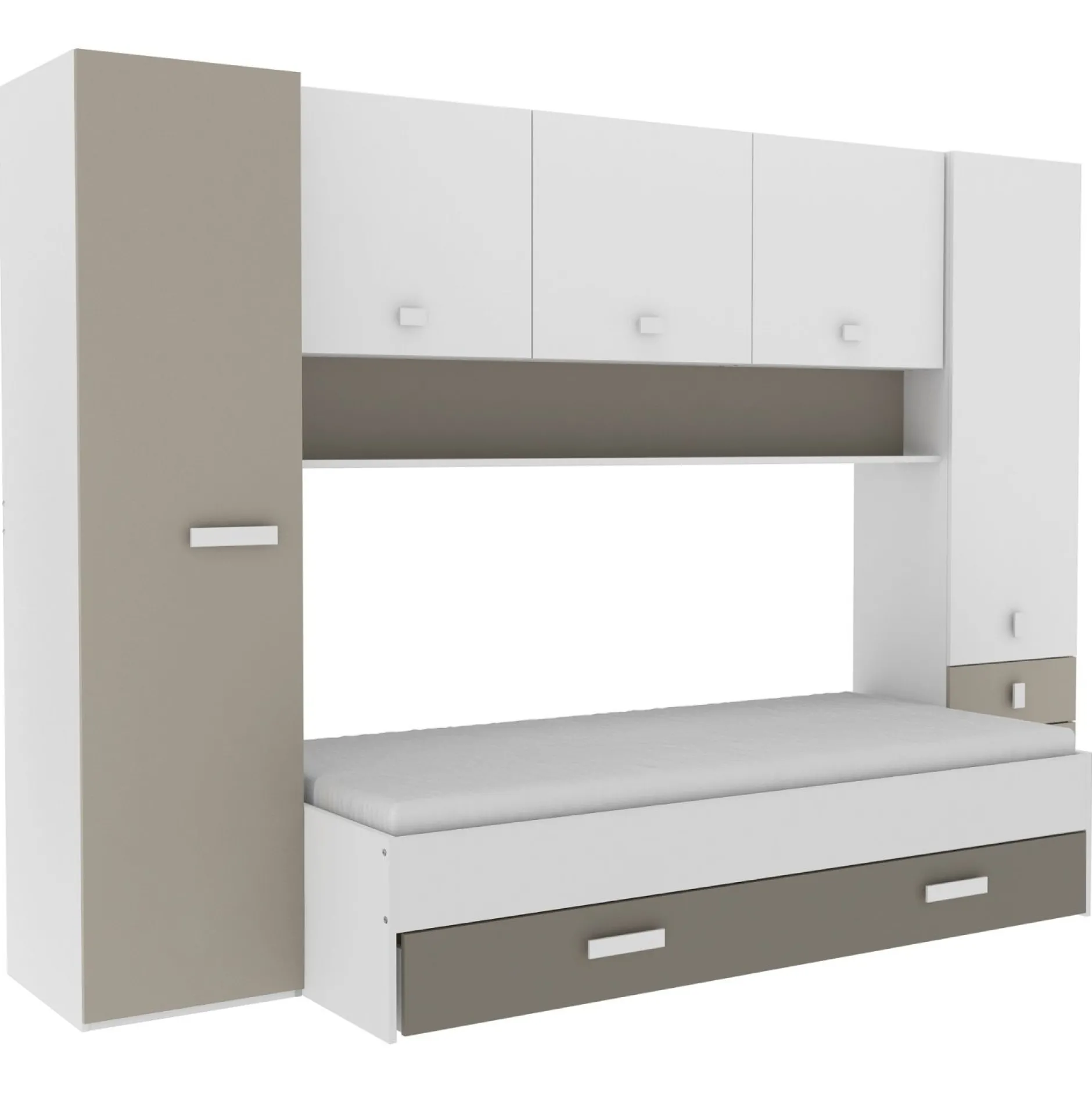 Kinderzimmer Tidelle - Bett 90x200cm mit Bettkasten und Brückenkommode - weiß/beige