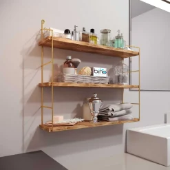 Kitaplık Wandregal | HOLZ | Gold, Braun