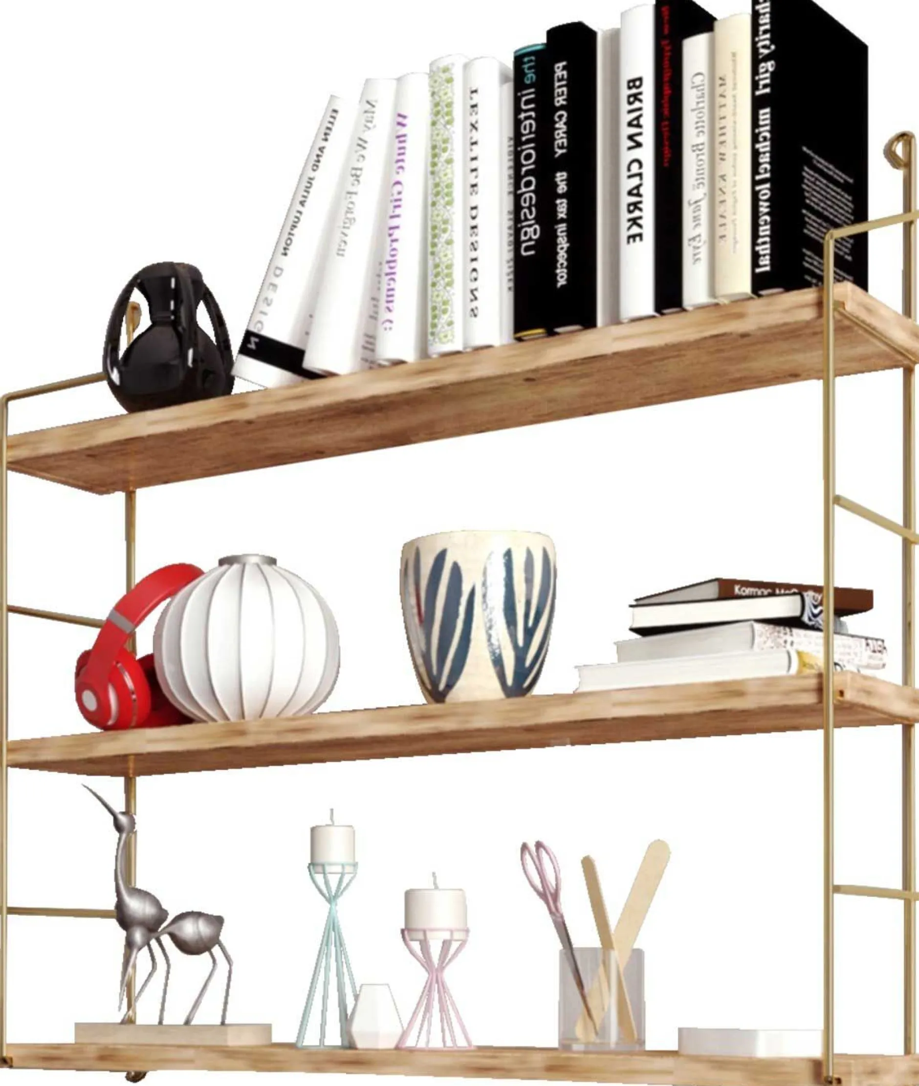 Kitaplık Wandregal | HOLZ | Gold, Braun