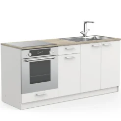 Kitchenette Chef - Oberschrank, Unterschränke für Backofen, Spüle und Kochfeld - Weiß/MDF