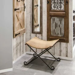 Klappbarer Hocker | 58 x 50 x 49 cm | Echtes Leder