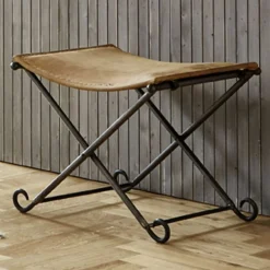 Klappbarer Hocker | 58 x 50 x 49 cm | Echtes Leder