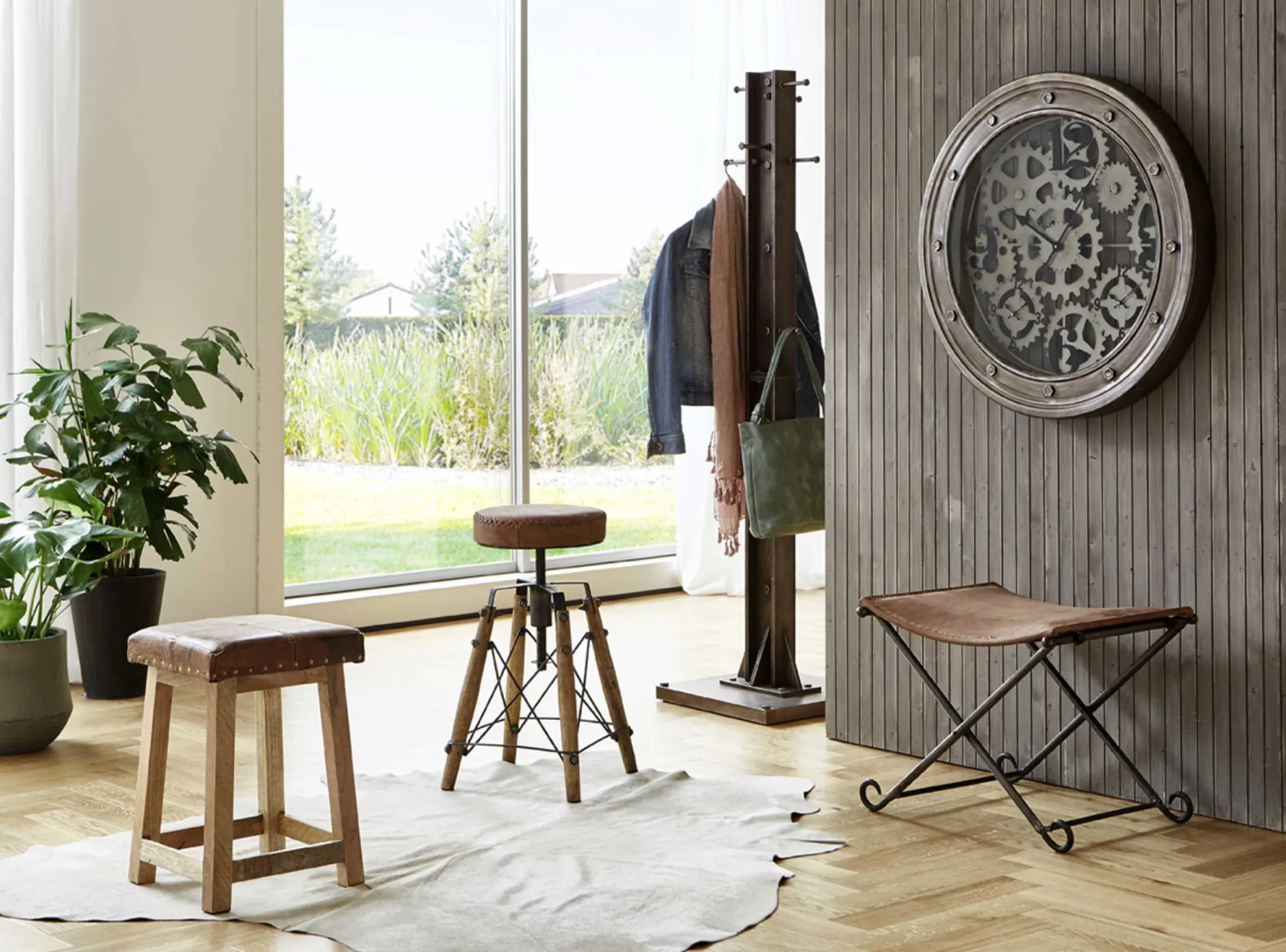 Klappbarer Hocker | 58 x 50 x 49 cm | Echtes Leder