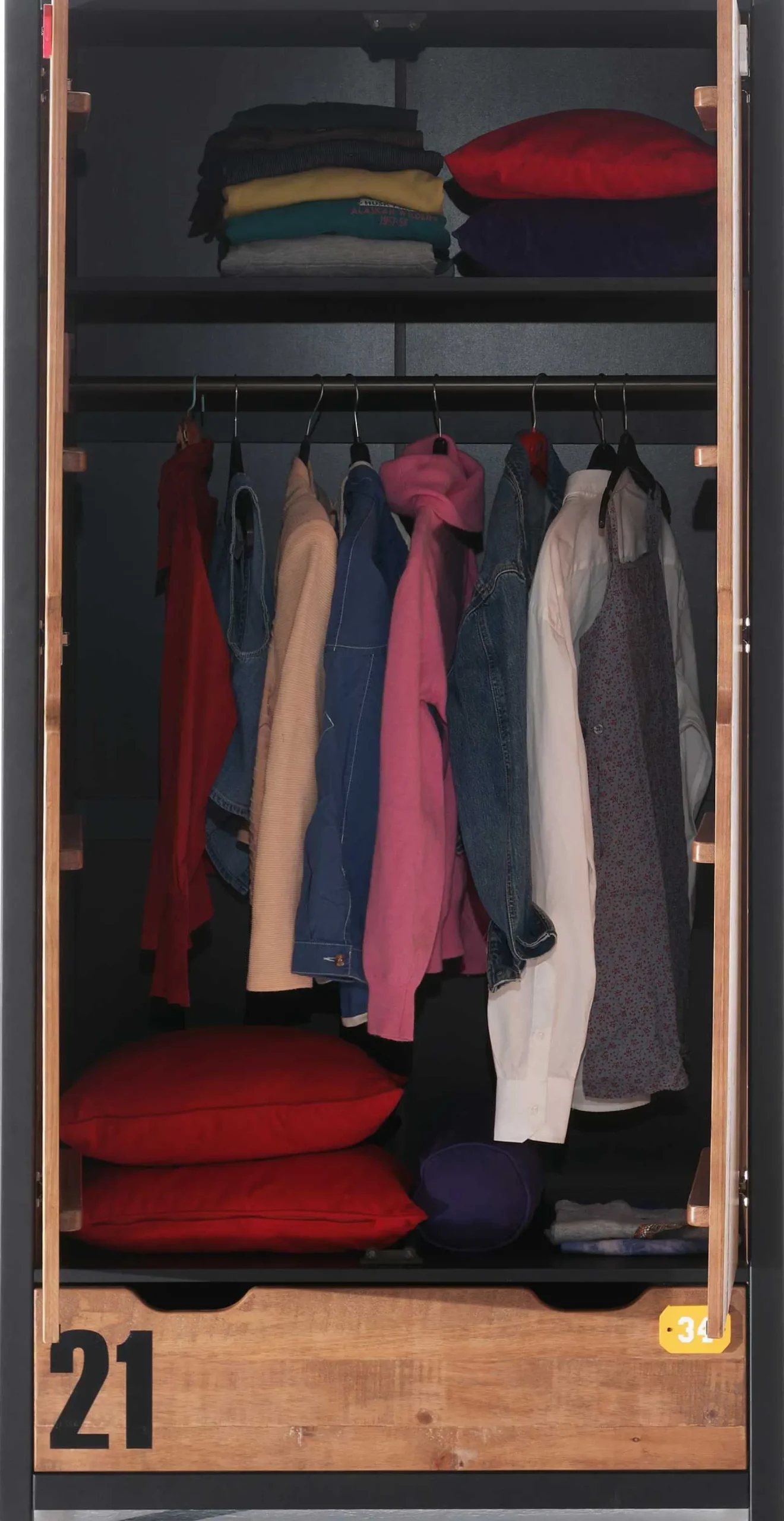 Kleiderschrank Alex 2-türig - Kiefer/Schwarz