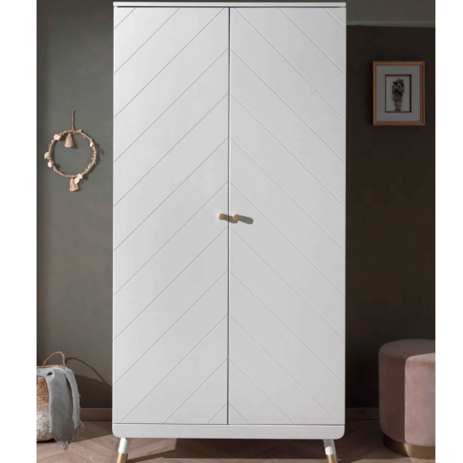 Kleiderschrank Billy 2 Türen MDF - weiß/gold