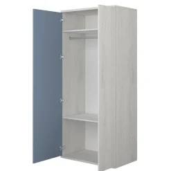 Kleiderschrank Bo0 mit Kleiderstange, länglichem Griff und 2 Einlegeböden - Kiefer/blau