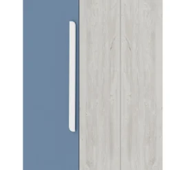 Kleiderschrank Bo0 mit Kleiderstange, länglichem Griff und 2 Einlegeböden - Kiefer/blau
