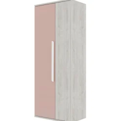 Kleiderschrank Bo0 mit Kleiderstange, länglichem Griff und 2 Einlegeböden - Kiefer/altrosa