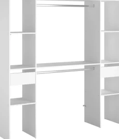 Kleiderschrank Botan 176cm, 6 Einlegeböden, 2 Kleiderstangen und 2 Schubladen - weiß