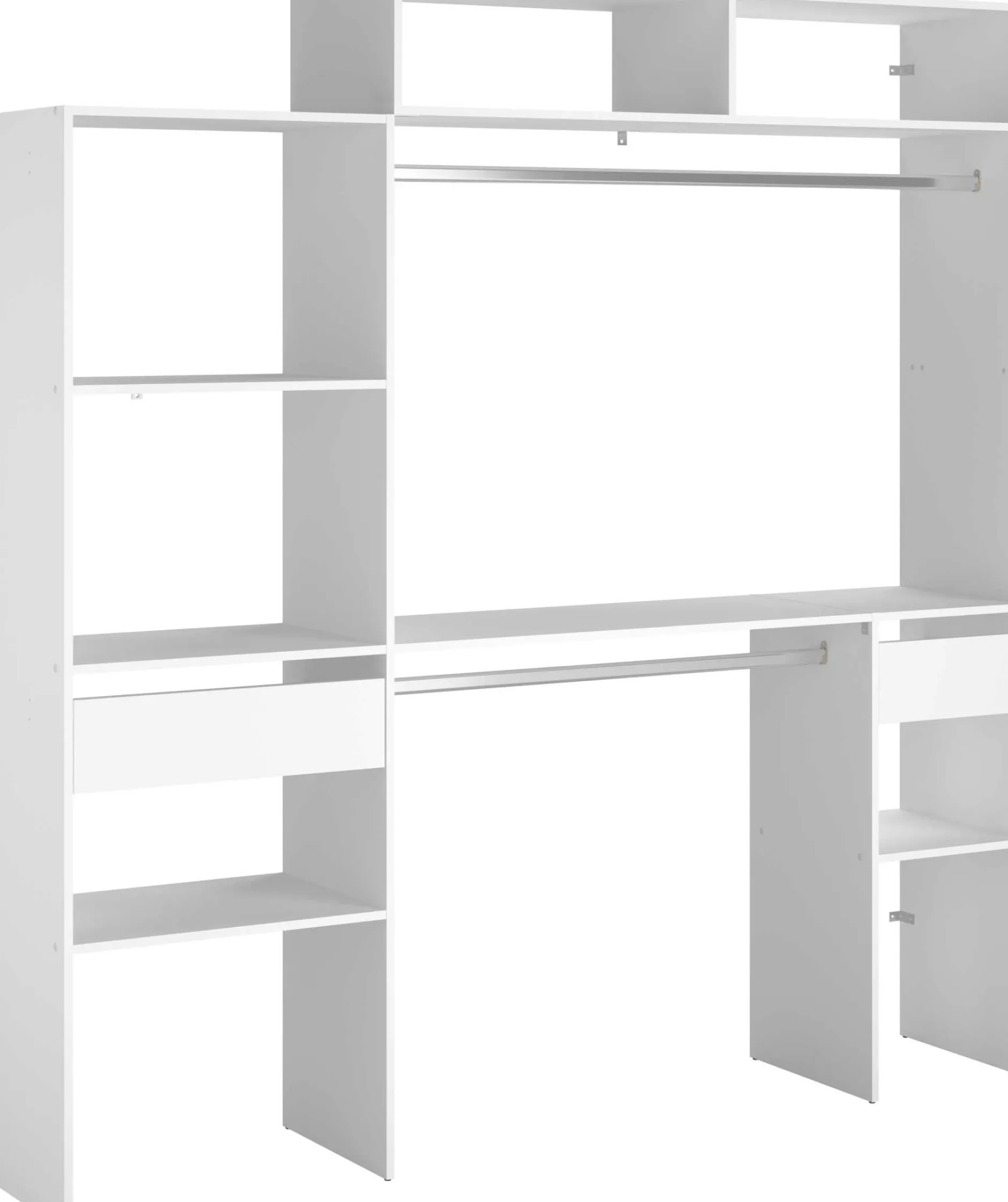 Kleiderschrank Botan 140 - 198cm, 4 Einlegeböden, 2 Kleiderstangen, 2 Schubladen - weiß