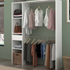 Kleiderschrank Botan 140cm, 1 Schublade und 3 Einlegeböden und 1 Kleiderstange - weiß