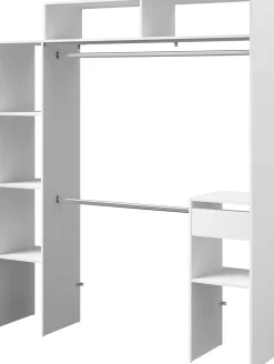 Kleiderschrank Botan 140 - 176cm, vier Einlegeböden, 2 Kleiderstangen, 1 Schublade - weiß