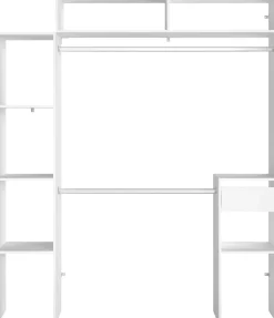 Kleiderschrank Botan 140 - 176cm, vier Einlegeböden, 2 Kleiderstangen, 1 Schublade - weiß