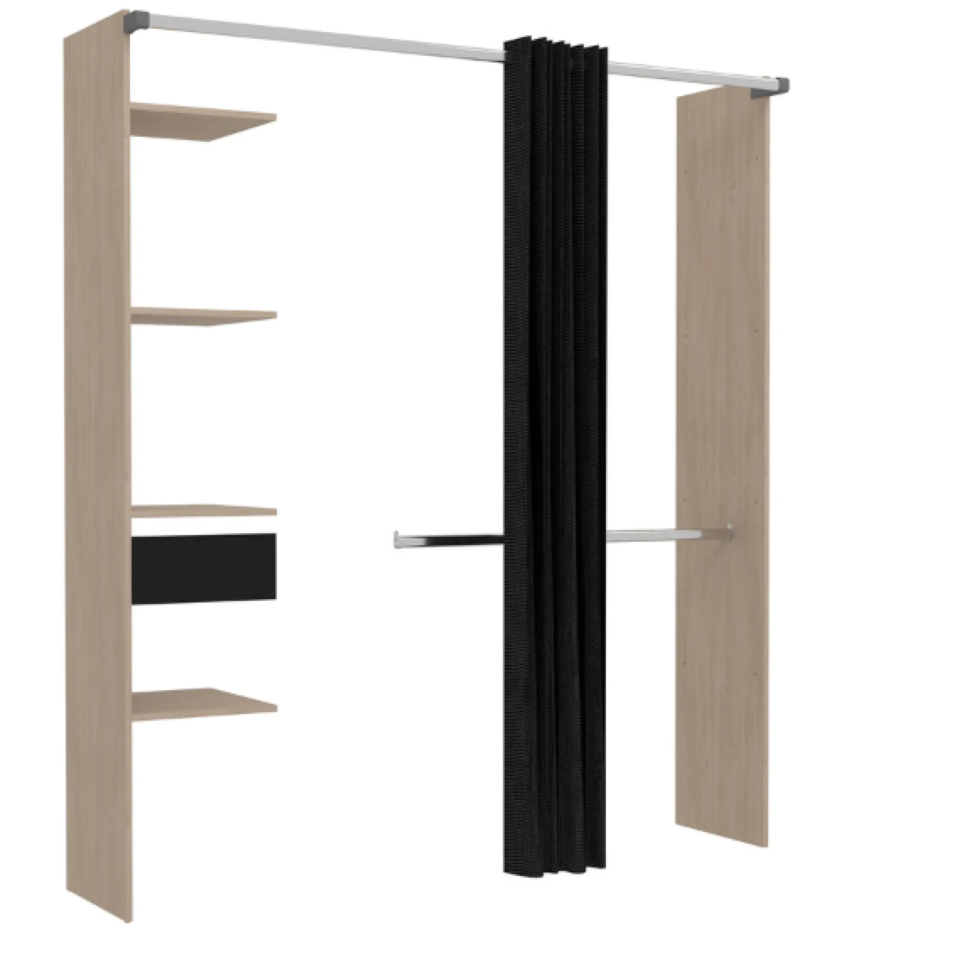 Kleiderschrank Botan G - 200 cm-mit Vorhang, 4 Einlegeböden, 1 Schublade, 1 Kleiderstange-Eiche