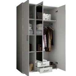 Kleiderschrank Daniela 120cm mit 3 Türen 2 Schubladen und Spiegel - weiß