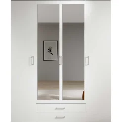 Kleiderschrank Daniela 160cm mit 4 Türen 2 Schubladen und Spiegel - weiß