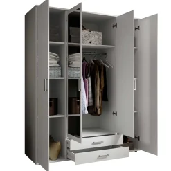 Kleiderschrank Daniela 160cm mit 4 Türen 2 Schubladen und Spiegel - weiß