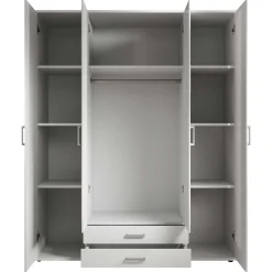 Kleiderschrank Daniela 160cm mit 4 Türen 2 Schubladen und Spiegel - weiß