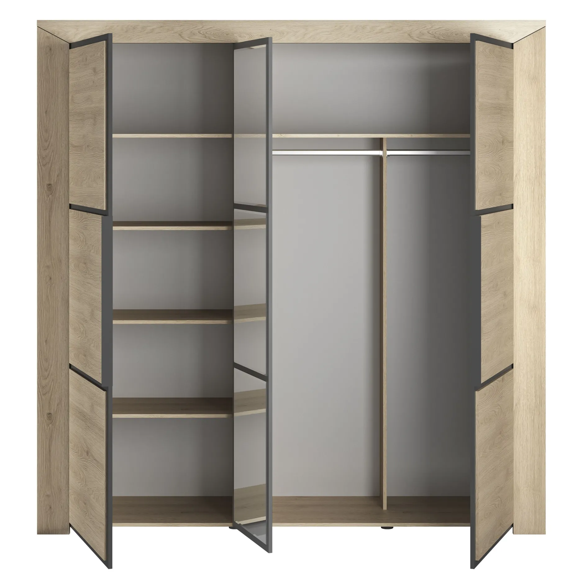 Kleiderschrank East mit 3 Türen und Spiegel - Kastanie
