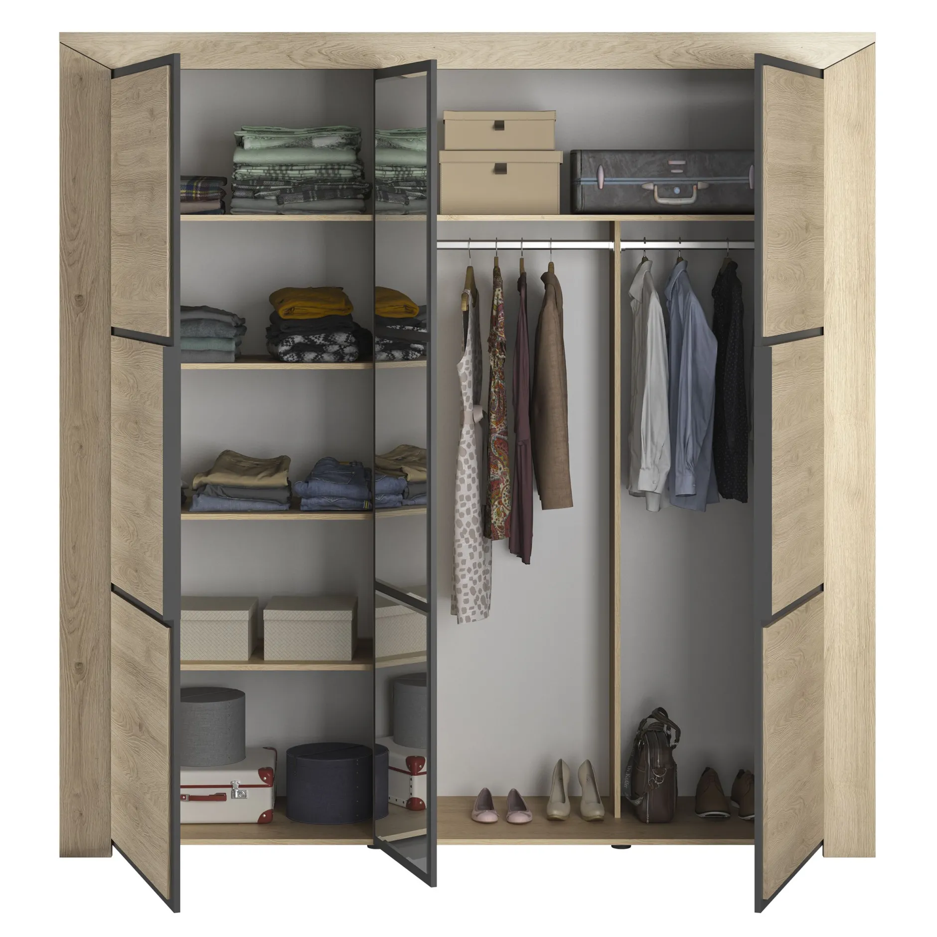 Kleiderschrank East mit 3 Türen und Spiegel - Kastanie