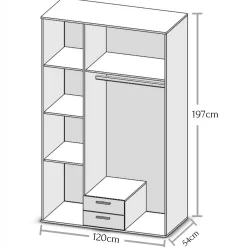 Kleiderschrank Ellis 120cm mit 3 Türen 2 Schubladen und Spiegel - alter Stil/Beton