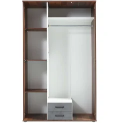 Kleiderschrank Ellis 120cm mit 3 Türen 2 Schubladen und Spiegel - alter Stil/Beton