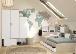 Kleiderschrank Erwan - 133x52x192cm - 4 Türen - weiß/kastanienbraun