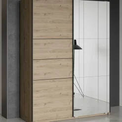 Kleiderschrank Faust - 148x60x203cm - mit Spiegel - 2 Türen - Eichendekor