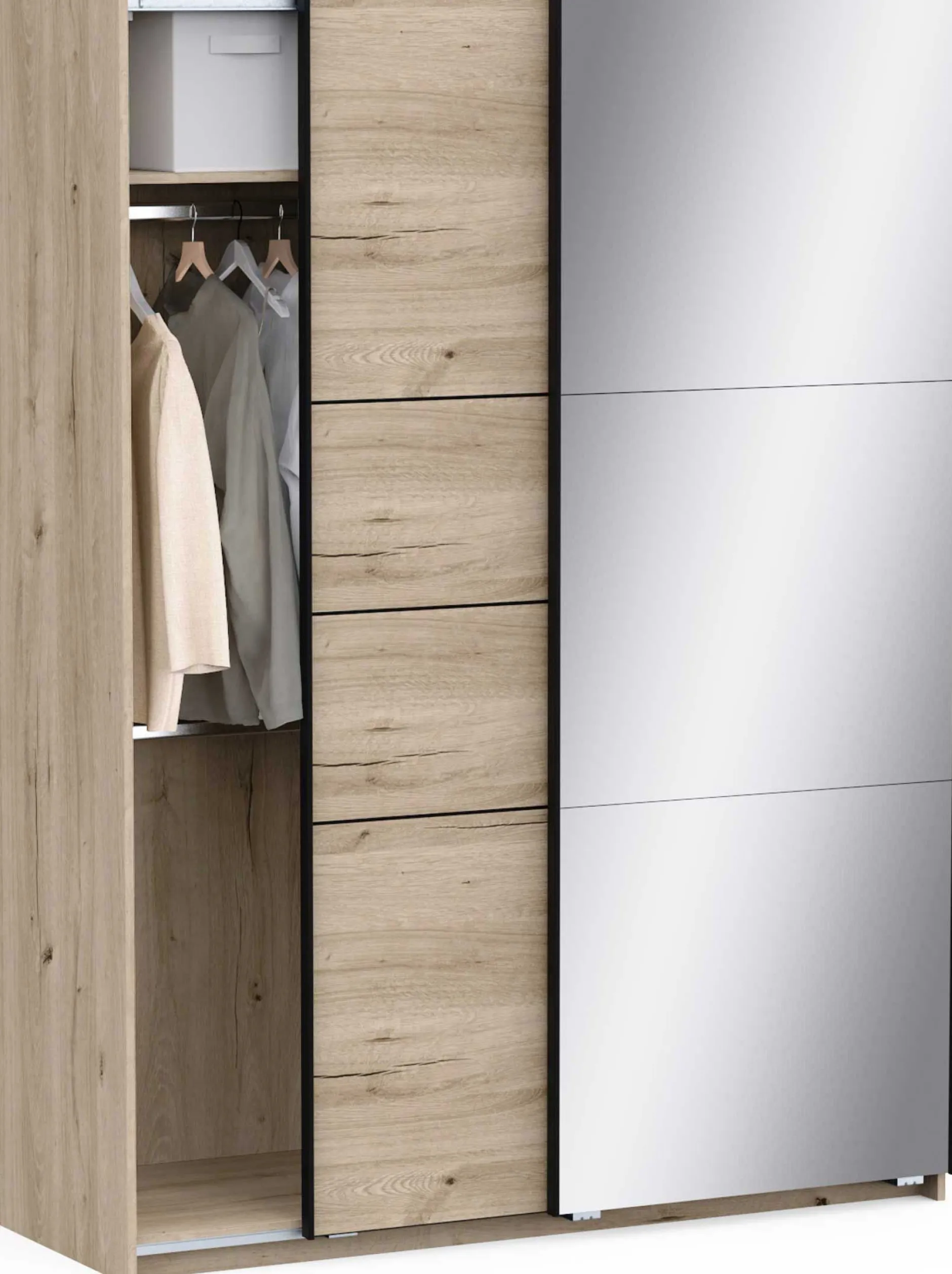 Kleiderschrank Faust - 148x60x203cm - mit Spiegel - 2 Türen - Eichendekor