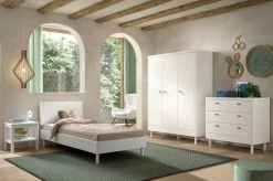 Kleiderschrank Forrest - 3 Türen - Massivholz Buche - weiß