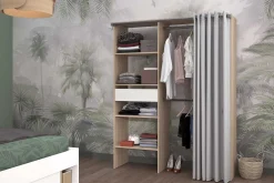 Kleiderschrank Gary mit Vorhang 1 Schublade - grau/eiche